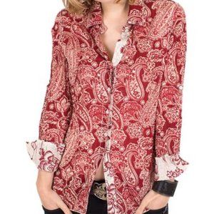 Red paisley button up shirt by Cino